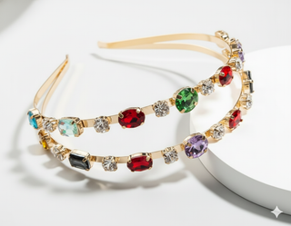 Mukutique Gold Crystal Double Layer Rhinestone Hairband | Elegant Party Headband