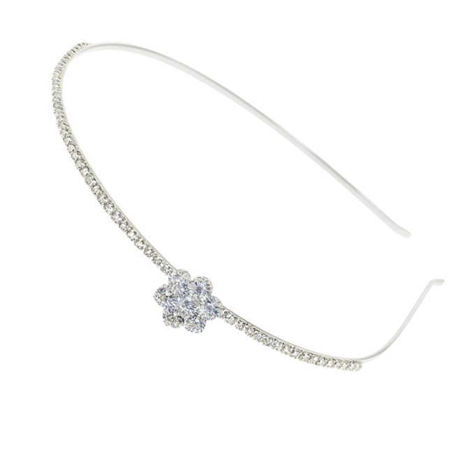 Mukutique Base Metal Silver Plated Crystal Floral Bridal Hair Band for Women | Rhinestone Wedding Headband Tiara | Partywear Hair Accessory for Bride & Girls - MukuTique