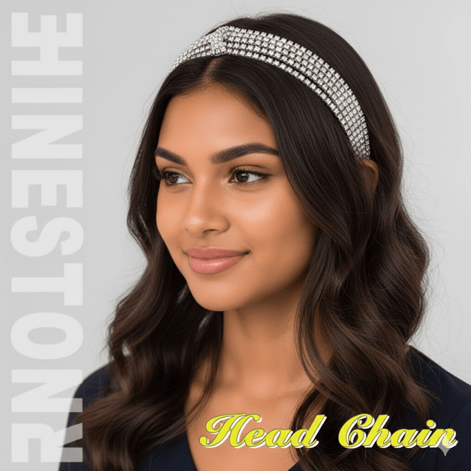 Mukutique Multi Layer Crystal Bridal Headband for Women Elastic Rhinestone Wedding Forehead Hair Band Silver Party Wear Designer Hair Accessory for Girls & Women - MukuTique