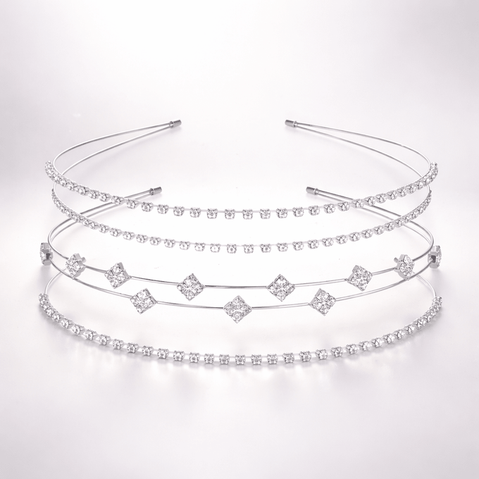 Mukutique Set of 3 Silver Crystal Bridal Headbands for Women Rhinestone Wedding Tiara Hair Bands Elegant Party Wear Multi Layer Designer Hair Accessories - MukuTique