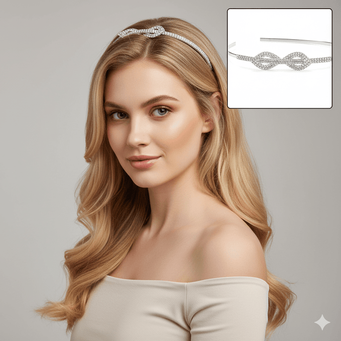 Mukutique Silver Crystal Leaf Bridal Hair Band for Women | Rhinestone Wedding Headband Tiara | Elegant Partywear Hair Accessory for Bride & Girls - MukuTique