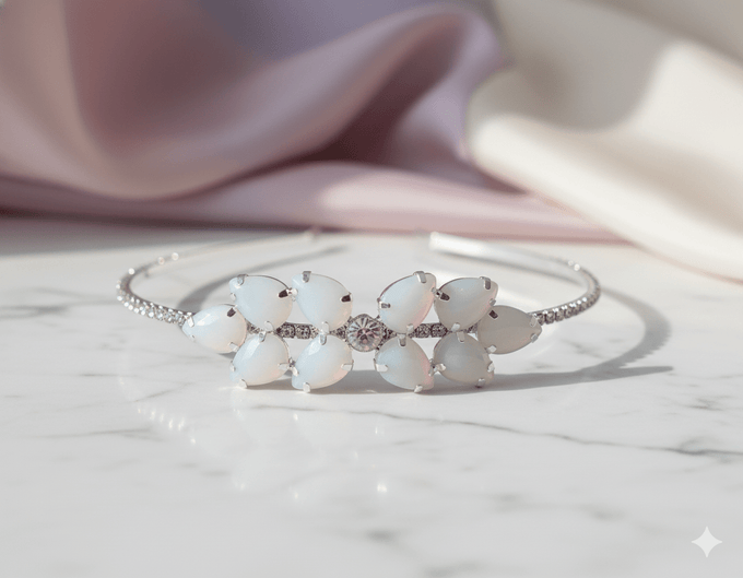 Mukutique Silver Plated Floral Crystal Hairband for Women – Elegant Stone Studded Wedding Party Headband for Girls - MukuTique