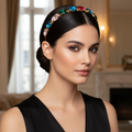 Gold Crystal Rhinestone Double Layer Hairband | Multicolor Wedding Headband | Mukutique