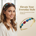 Gold Crystal Rhinestone Double Layer Hairband | Multicolor Wedding Headband | Mukutique