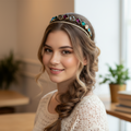 Mukutique Gold Crystal Multicolor Rhinestone Hairband | Elegant Bridal Headband