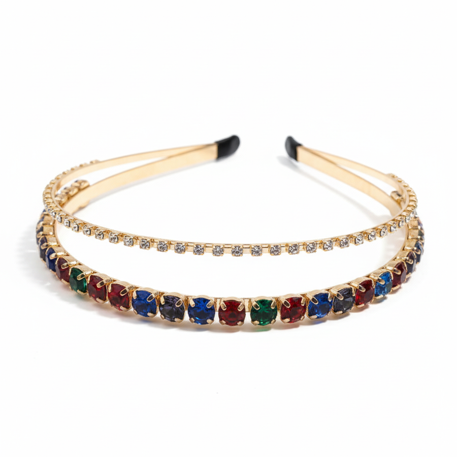 Mukutique Multicolor Stone Double Layer Headband | Crystal Wedding Hairband for Women