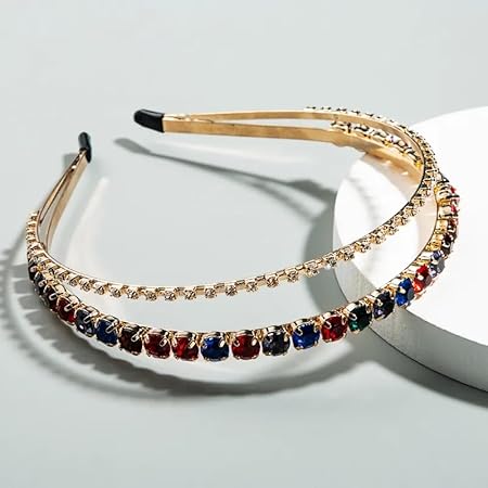 Mukutique Multicolor Stone Double Layer Headband | Crystal Wedding Hairband for Women