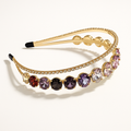 Mukutique Gold Crystal Rhinestone Headband | Premium Multicolor Wedding Hair Band