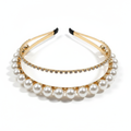 Mukutique Gold Plated Pearl & Crystal Double Layer Hairband | Wedding Headband for Girls
