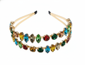 Mukutique Gold Rhinestone Hairband | Multicolor Crystal Double Layer Headband | Party Wear