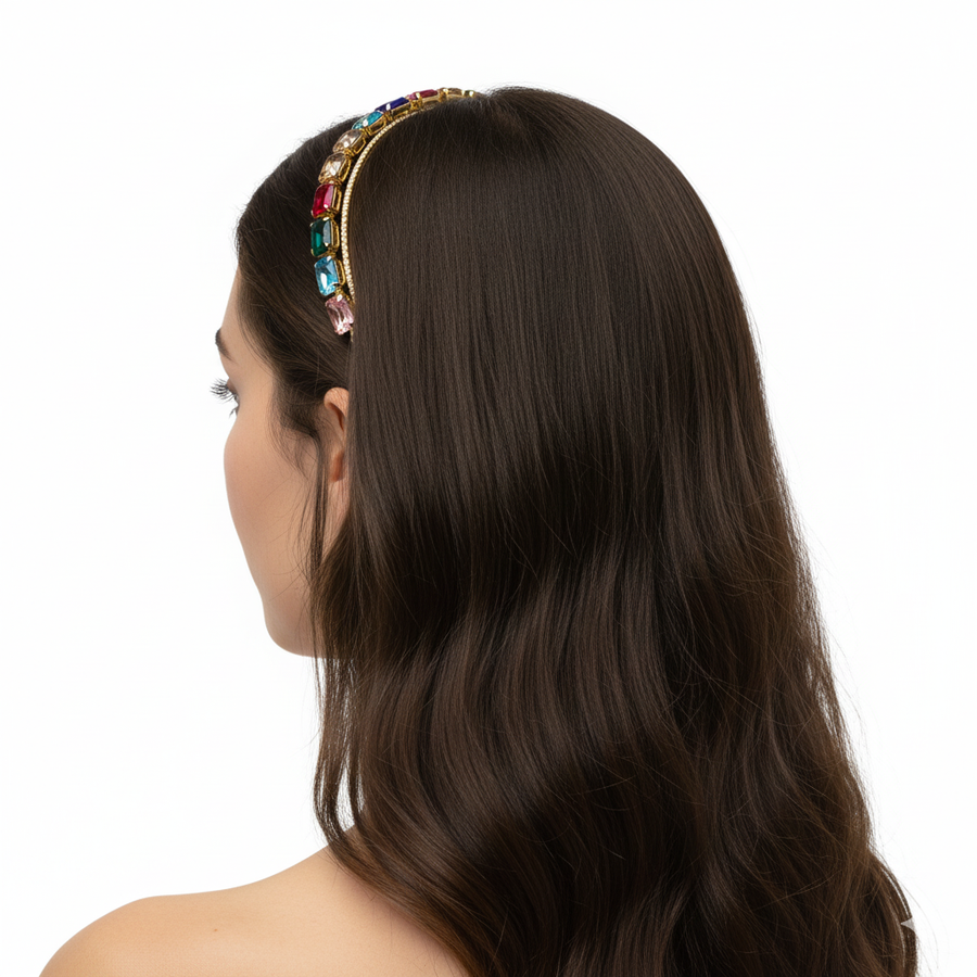 Mukutique Gold Crystal Hair Band | Rhinestone Double Layer Wedding Headband