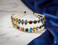 Mukutique Gold Rhinestone Hairband | Multicolor Crystal Double Layer Headband | Party Wear