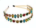Mukutique Gold Rhinestone Hairband | Multicolor Crystal Double Layer Headband | Party Wear