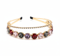 Mukutique Gold Crystal Rhinestone Headband | Premium Multicolor Wedding Hair Band