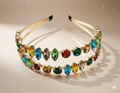 Mukutique Gold Rhinestone Hairband | Multicolor Crystal Double Layer Headband | Party Wear