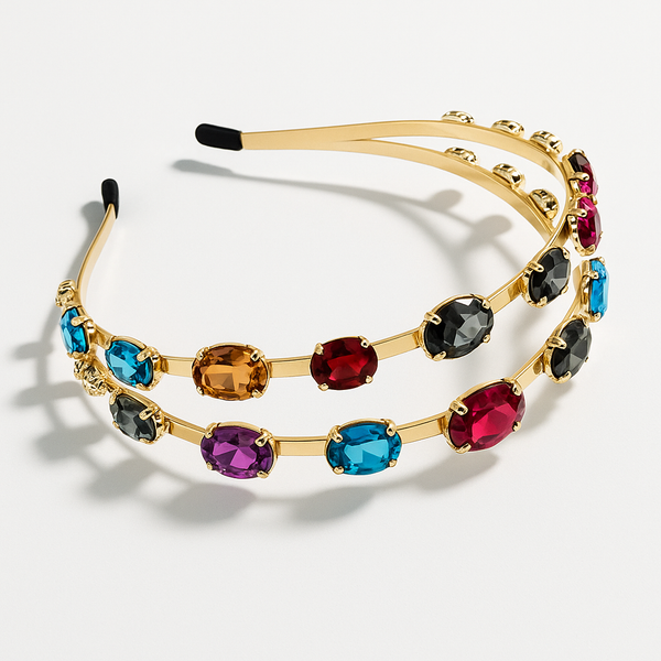 Gold Crystal Rhinestone Double Layer Hairband | Multicolor Wedding Headband | Mukutique (Copy)