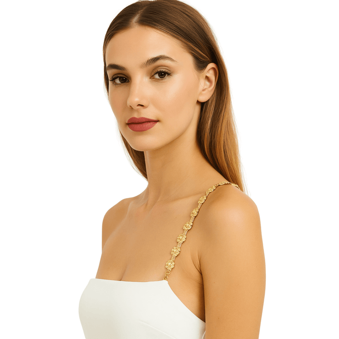 Gold Floral Rhinestone Bra Straps Pair | Mukutique - MukuTique