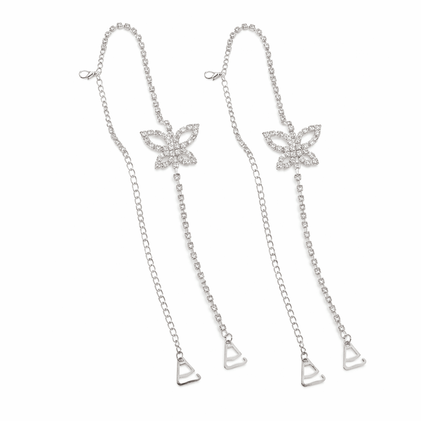 Mukutique 1Pair Butterfly Rhinestone Bra Straps, Decorative Crystal Butterfly Replacement Straps, Adjustable Detachable Jewelry Shoulder Straps for Off - Shoulder Dresses & Tops, Silver - MukuTique