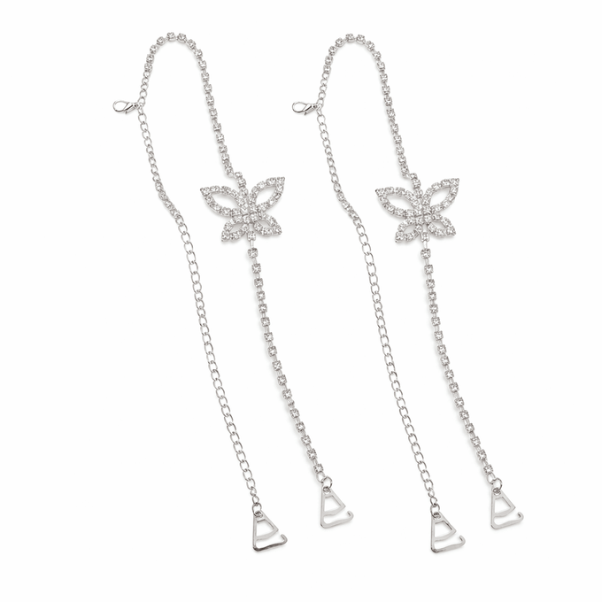 Mukutique 1Pair Butterfly Rhinestone Bra Straps, Decorative Crystal Butterfly Replacement Straps, Adjustable Detachable Jewelry Shoulder Straps for Off - Shoulder Dresses & Tops, Silver - MukuTique