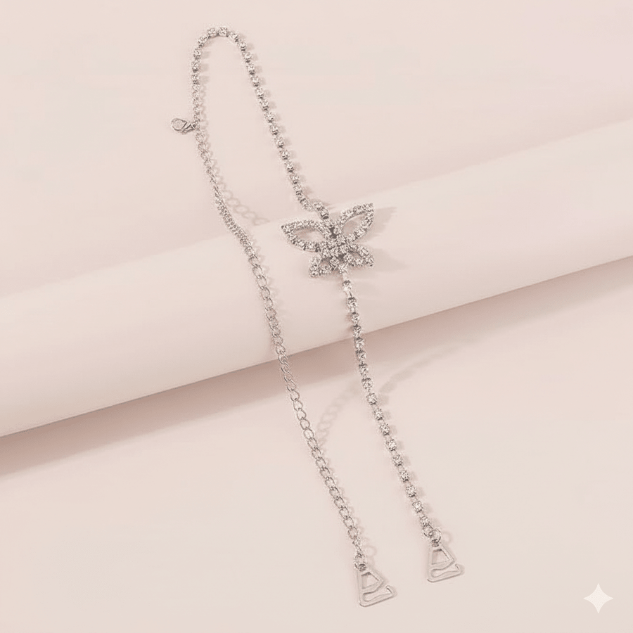 Mukutique 1pc Butterfly Rhinestone Bra Straps, Decorative Crystal Butterfly Replacement Straps, Adjustable Detachable Jewelry Shoulder Straps for Off - Shoulder Dresses & Tops, Silver - MukuTique