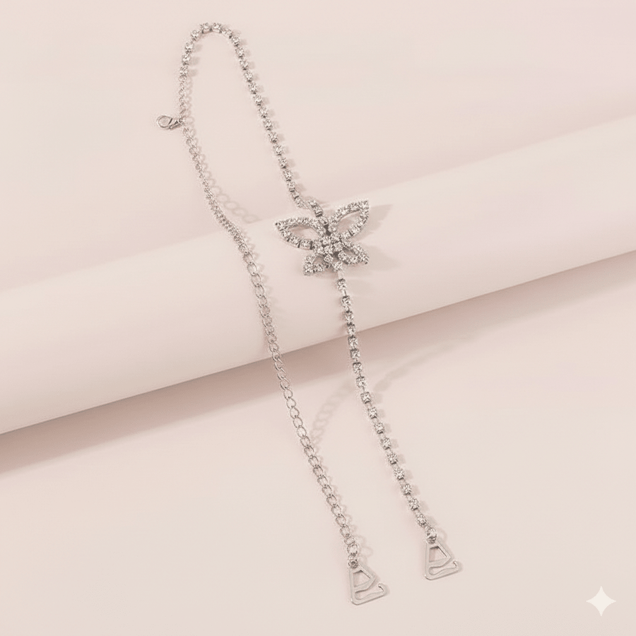 Mukutique 1pc Butterfly Rhinestone Bra Straps, Decorative Crystal Butterfly Replacement Straps, Adjustable Detachable Jewelry Shoulder Straps for Off - Shoulder Dresses & Tops, Silver - MukuTique