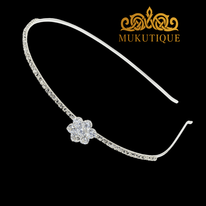 Mukutique Base Metal Silver Plated Crystal Floral Bridal Hair Band for Women | Rhinestone Wedding Headband Tiara | Partywear Hair Accessory for Bride & Girls - MukuTique
