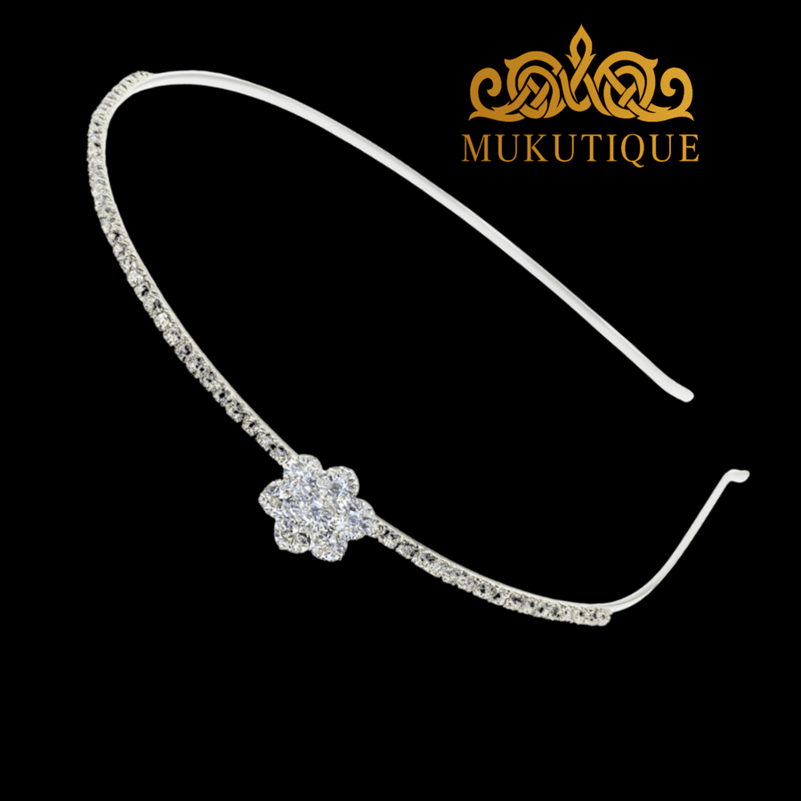 Mukutique Base Metal Silver Plated Crystal Floral Bridal Hair Band for Women | Rhinestone Wedding Headband Tiara | Partywear Hair Accessory for Bride & Girls - MukuTique