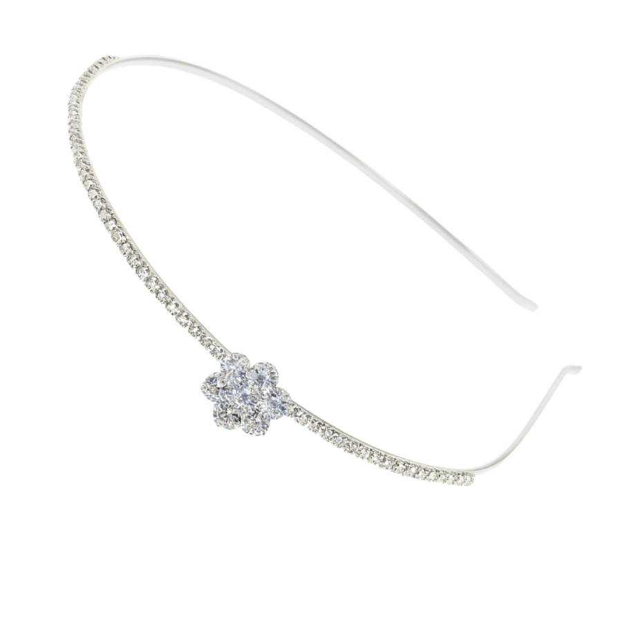 Mukutique Base Metal Silver Plated Crystal Floral Bridal Hair Band for Women | Rhinestone Wedding Headband Tiara | Partywear Hair Accessory for Bride & Girls - MukuTique
