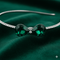 Mukutique Bridal Green Teardrop Crystal Headband for Women Silver Rhinestone Wedding Tiara Hair Band Elegant Party Wear Designer Hair Accessory - MukuTique