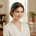 Mukutique Bridal Green Teardrop Crystal Headband for Women Silver Rhinestone Wedding Tiara Hair Band Elegant Party Wear Designer Hair Accessory - MukuTique