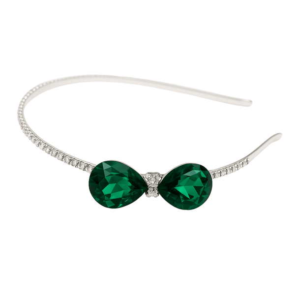 Mukutique Bridal Green Teardrop Crystal Headband for Women Silver Rhinestone Wedding Tiara Hair Band Elegant Party Wear Designer Hair Accessory - MukuTique