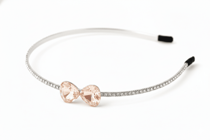 Mukutique Bridal Peach Teardrop Crystal Headband for Women Silver Rhinestone Wedding Tiara Hair Band Elegant Party Wear Designer Hair Accessory - MukuTique