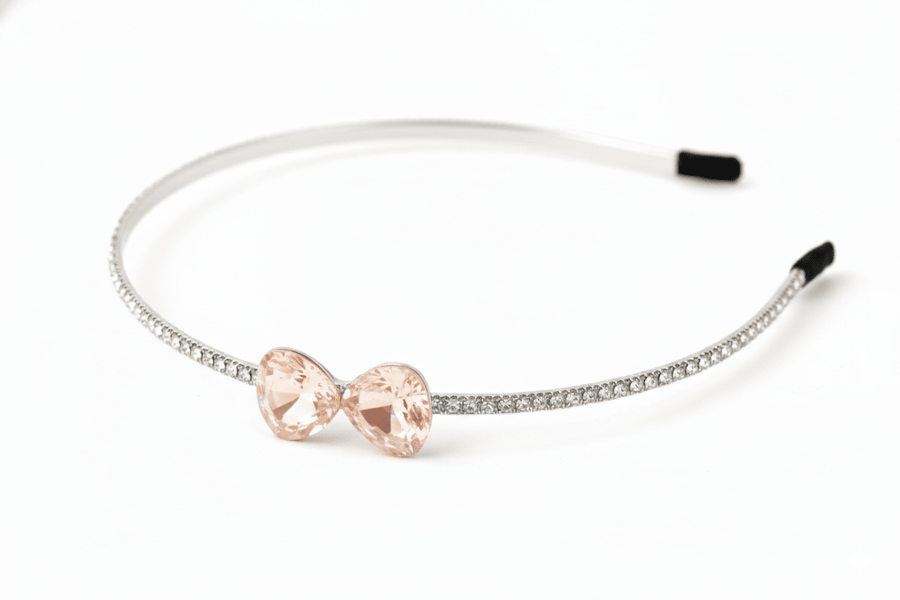 Mukutique Bridal Peach Teardrop Crystal Headband for Women Silver Rhinestone Wedding Tiara Hair Band Elegant Party Wear Designer Hair Accessory - MukuTique