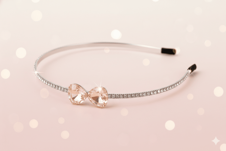 Mukutique Bridal Peach Teardrop Crystal Headband for Women Silver Rhinestone Wedding Tiara Hair Band Elegant Party Wear Designer Hair Accessory - MukuTique