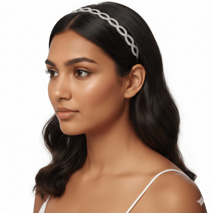Mukutique Crystal Bridal Hair Vine Headband for Women Elastic Rhinestone Wedding Forehead Band Elegant Party Wear Designer Hair Accessory for Girls & Women - MukuTique