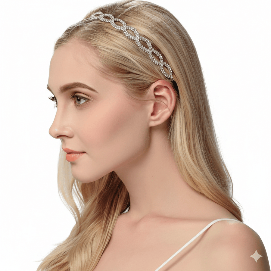 Mukutique Crystal Bridal Hair Vine Headband for Women Elastic Rhinestone Wedding Forehead Band Elegant Party Wear Designer Hair Accessory for Girls & Women - MukuTique