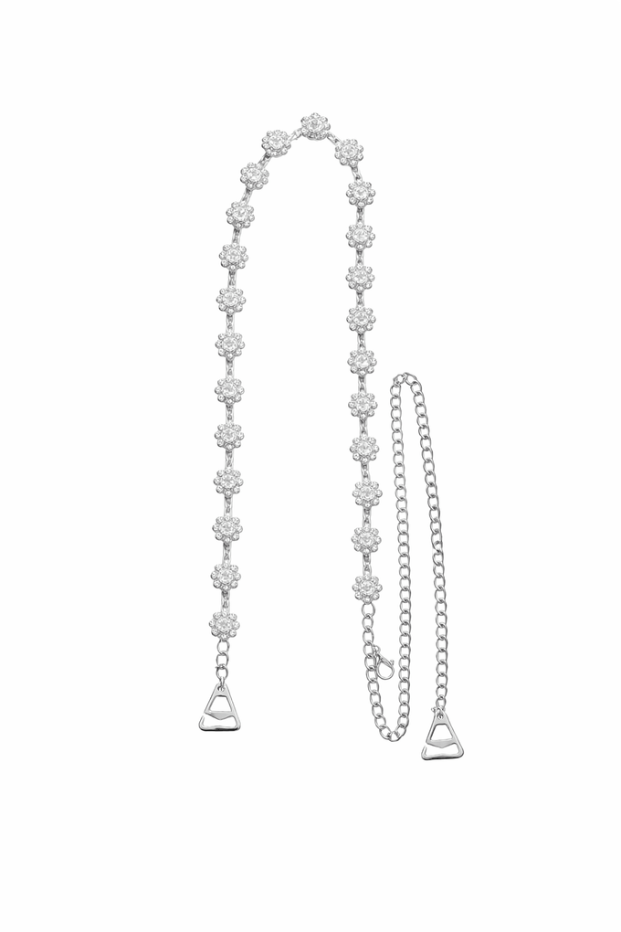 Mukutique Decorative Rhinestone Bra Straps - Silver Crystal Floral Replacement Straps for Women - Adjustable Non - Slip Jewelry Straps for Off - Shoulder Dresses, Prom & Weddings - 1 Pc - MukuTique