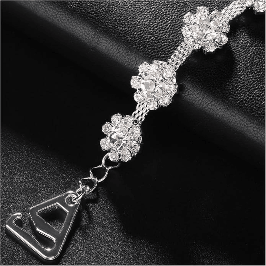 Mukutique Decorative Rhinestone Bra Straps - Silver Crystal Floral Replacement Straps for Women - Adjustable Non - Slip Jewelry Straps for Off - Shoulder Dresses, Prom & Weddings - 1 Pair - MukuTique