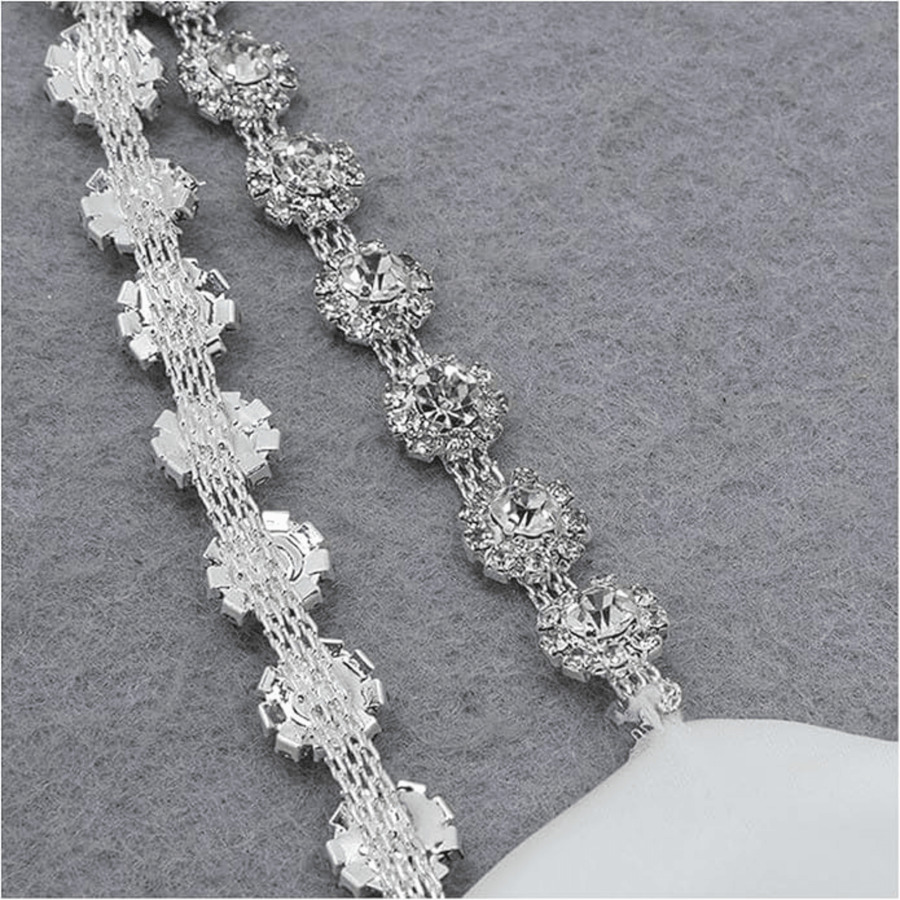 Mukutique Decorative Rhinestone Bra Straps - Silver Crystal Floral Replacement Straps for Women - Adjustable Non - Slip Jewelry Straps for Off - Shoulder Dresses, Prom & Weddings - 1 Pc - MukuTique