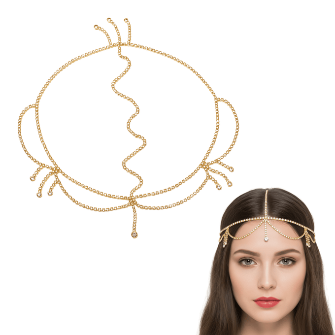 Mukutique Gold Crystal Bridal Head Chain for Women – Wedding Rhinestone Matha Patti Hair Jewelry Headpiece - MukuTique