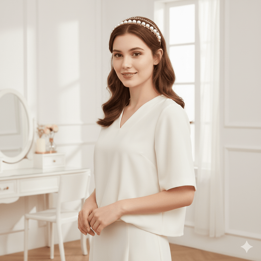 Mukutique Gold Plated Pearl & Crystal Double Layer Hairband for Women – Elegant Wedding Party Headband for Girls - MukuTique