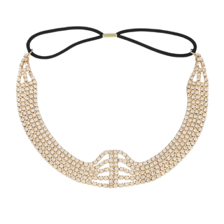 Mukutique Multi Layer Crystal Bridal Headband for Women Elastic Rhinestone Wedding Forehead Hair Band Gold Party Wear Designer Hair Accessory for Girls & Women