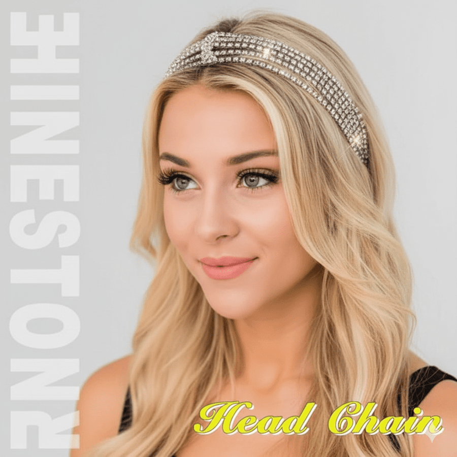 Mukutique Multi Layer Crystal Bridal Headband for Women Elastic Rhinestone Wedding Forehead Hair Band Silver Party Wear Designer Hair Accessory for Girls & Women - MukuTique