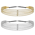 Mukutique Multi - Layer Rhinestone Headband for Women - 5 Row Crystal Elastic Hair Band - Sparkling Diamond Hair Accessories for Weddings, Parties, and Prom (Gold & Silver) - MukuTique