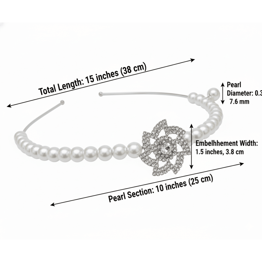 Mukutique Pearl Headband for Women – White Faux Pearl Hair Hoop with Crystal Flower Accents – Elegant Bridal Hair Accessories for Weddings, Parties, and Special Occasions - MukuTique