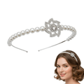 Mukutique Pearl Headband for Women – White Faux Pearl Hair Hoop with Crystal Flower Accents – Elegant Bridal Hair Accessories for Weddings, Parties, and Special Occasions - MukuTique