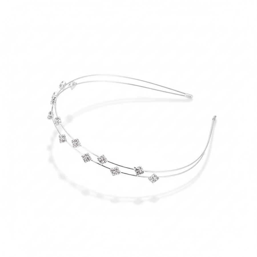 Mukutique Set of 3 Silver Crystal Bridal Headbands for Women Rhinestone Wedding Tiara Hair Bands Elegant Party Wear Multi Layer Designer Hair Accessories - MukuTique
