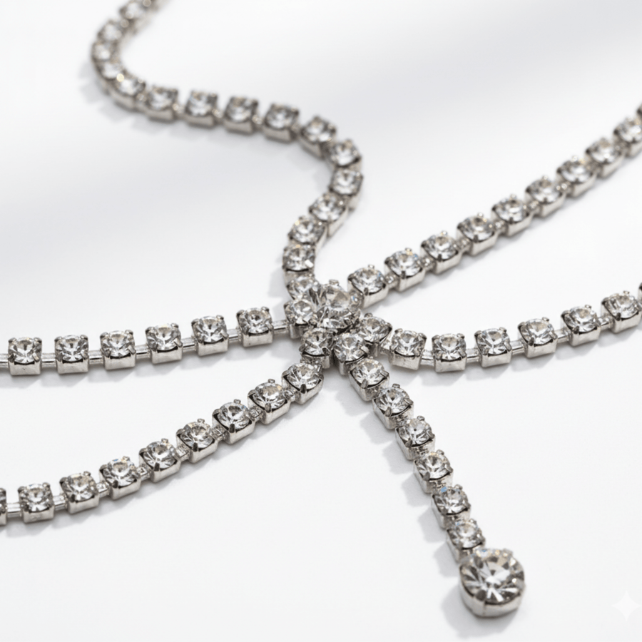 Mukutique Silver Crystal Bridal Head Chain for Women – Wedding Rhinestone Matha Patti Hair Jewelry Headpiece - MukuTique