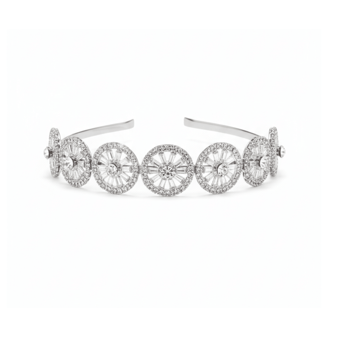 Mukutique Silver Crystal Headband - Sparkling Wheel Design Tiara for Wedding, Bridal, and Party Wear - Elegant Hair Accessory for Women and Girls - 1 Piece - MukuTique