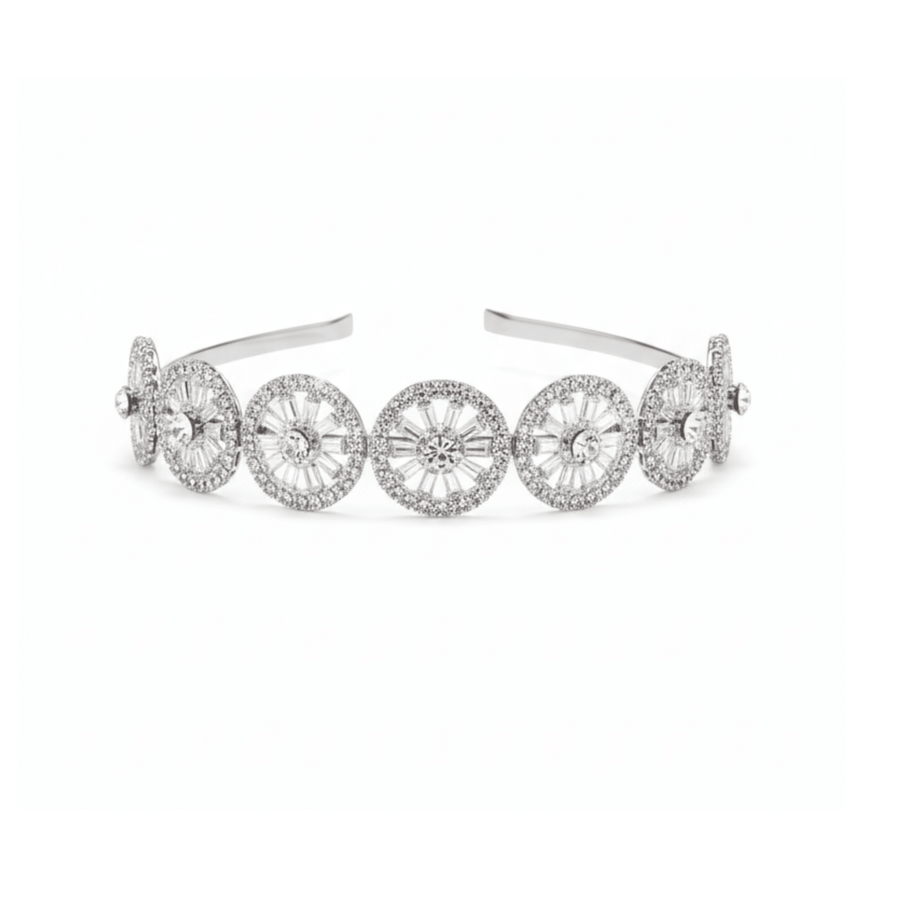 Mukutique Silver Crystal Headband - Sparkling Wheel Design Tiara for Wedding, Bridal, and Party Wear - Elegant Hair Accessory for Women and Girls - 1 Piece - MukuTique